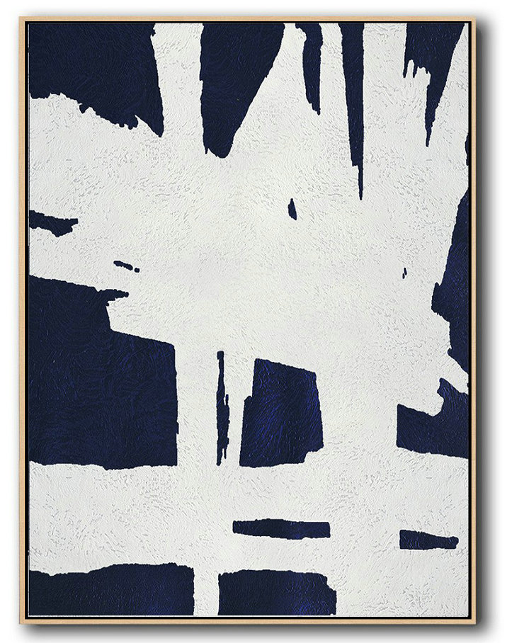 Large Abstract Painting On Canvas,Buy Hand Painted Navy Blue Abstract Painting Online,Oversized Custom Canvas Art